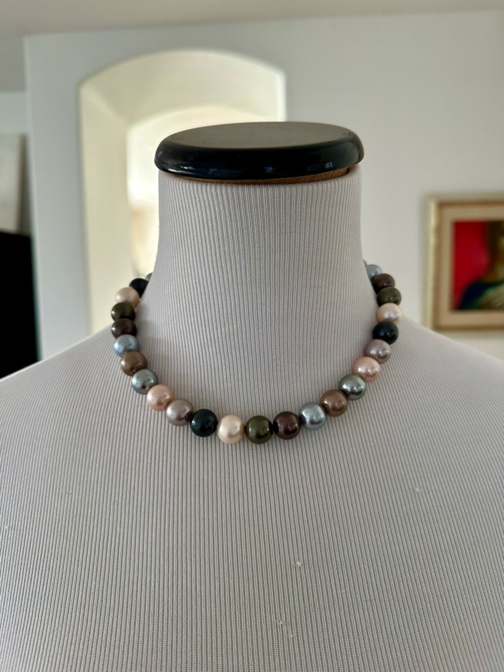 Multicolor Freshwater Pearl Necklace Gray Black White with Gold Clasp